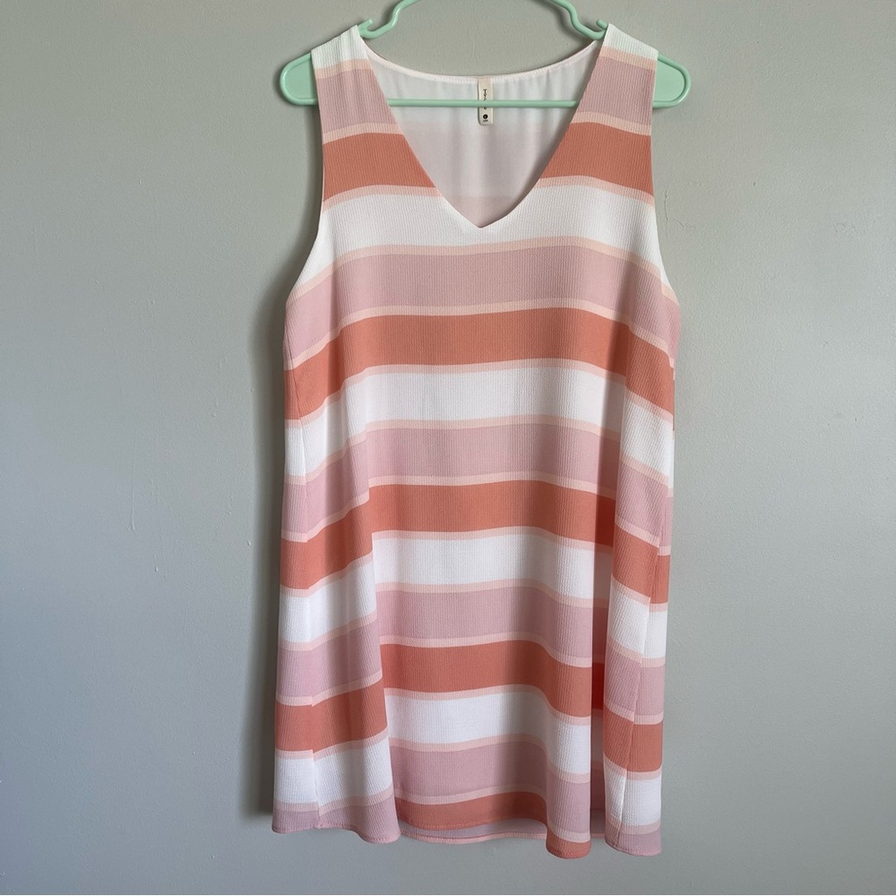 Tyche Peach Pink White Striped Shift Mini Dress Sleeveless Pastel Size L